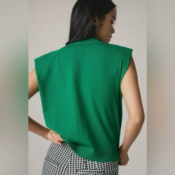 NWT Anthropologie Green Sleeveless Knit Polo Sweater Top Preppy Sporty Size S - Picture 3 of 8